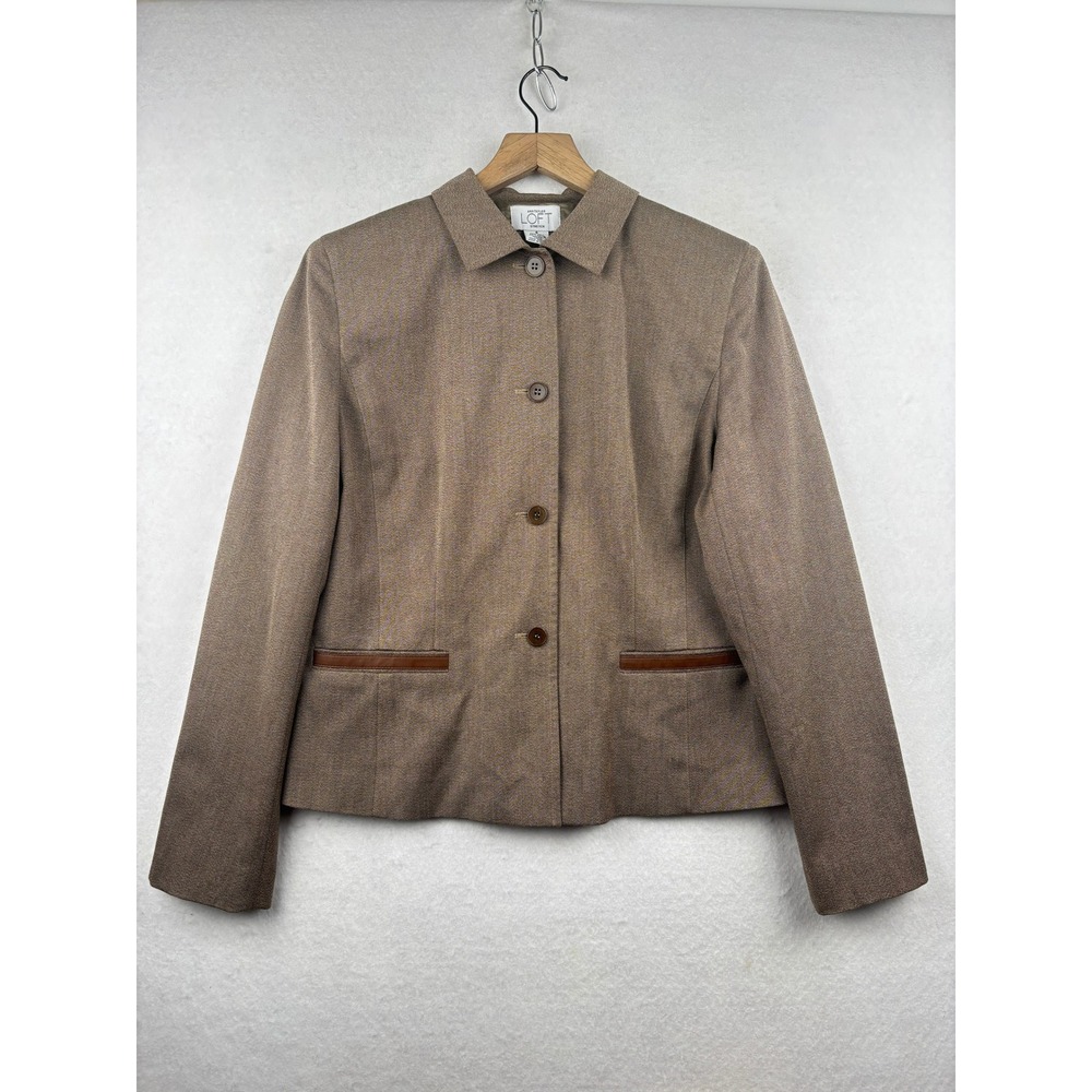 LOFT Blazer Womens 8 Tweed Faux Leather Trim Tailored